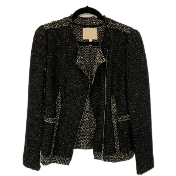 Rebecca Taylor SZ 4 Black/Gray Exposed Seams Zippered Front Blazer - Picture 1 of 8
